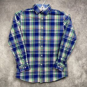 Charleston Threads Button Up Shirt Mens Large Blue/Green Plaid Preppy Casual